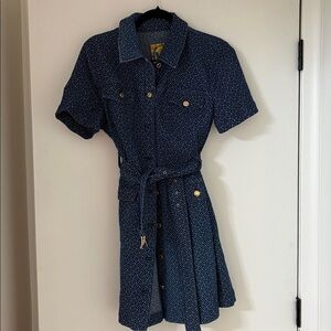 MK denim button Elegant Blue Patterned Dress